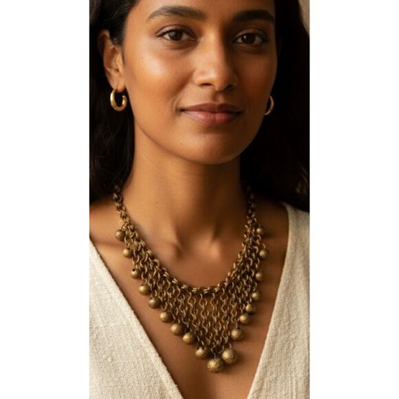 Vintage tribal bellydance necklace statement bib choker heavy metal dangle - Picture 1 of 9